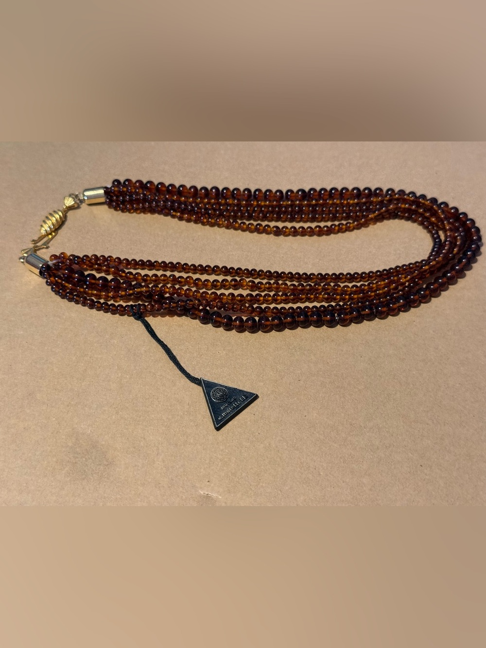 Multi-Strand Murano Moretti  Amber Glass Bead Necklace - Brown